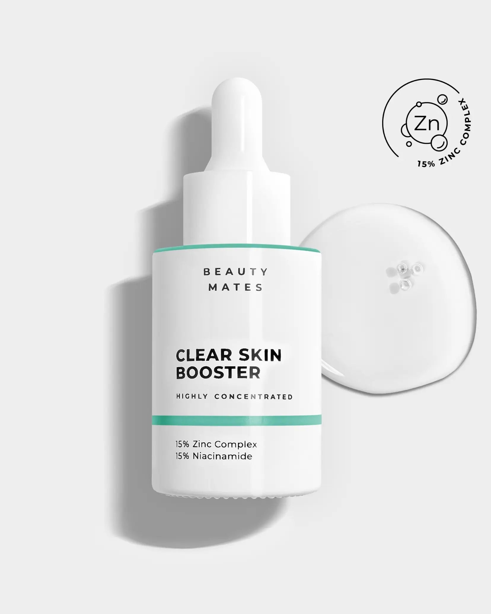 Beauty Mates Clear Skin Booster - Hochkonzentriert mit 15% Zink-Komplex und 15% Niacinamid.