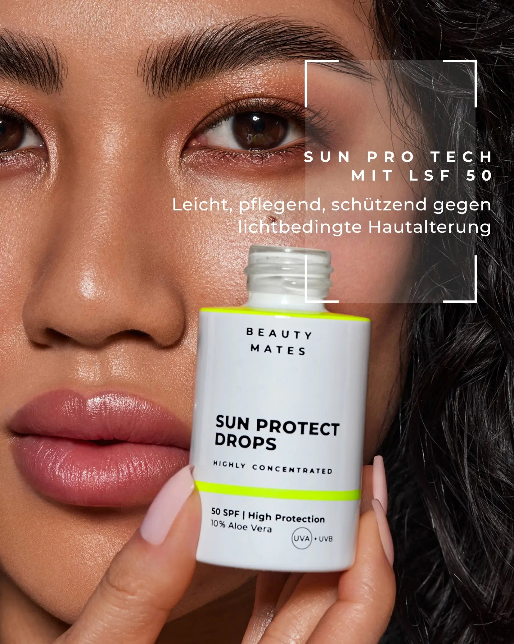 Beauty Mates Sun Protect Drops - Leicht, pflegend und schützend mit SPF 50 und 10% Aloe Vera.