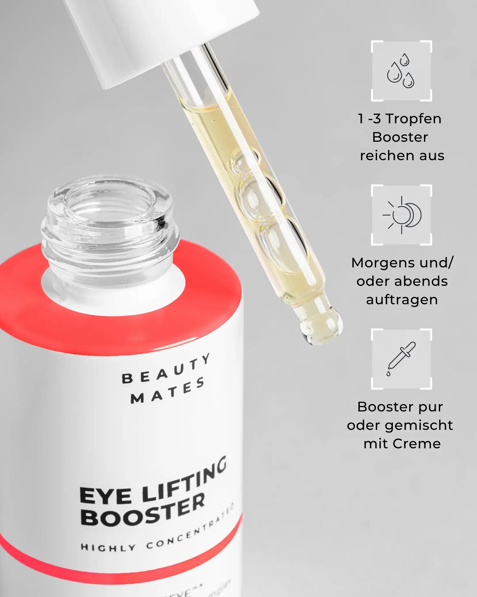 Beauty Mates Eye Lifting Booster - Anwendung des Serums mit Pipette