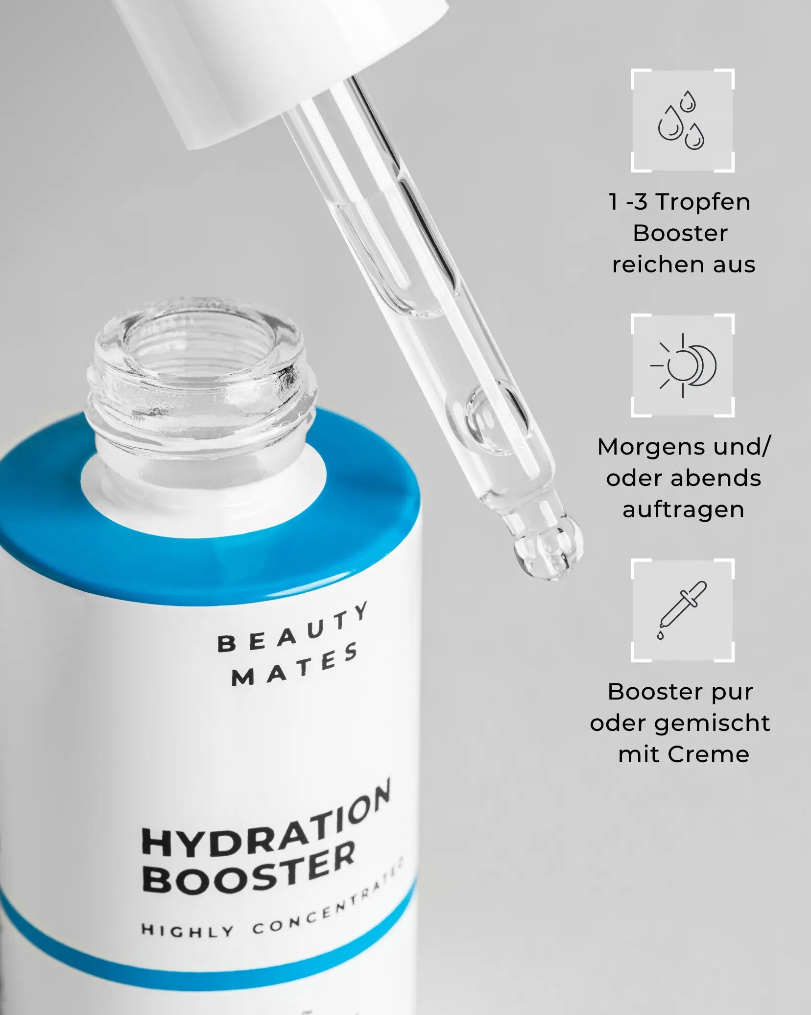 Beauty Mates Hydration Booster - Anwendungshinweise für den Hydration Booster mit 3% Aquaxyl™ und 1% Hyaluronsäure